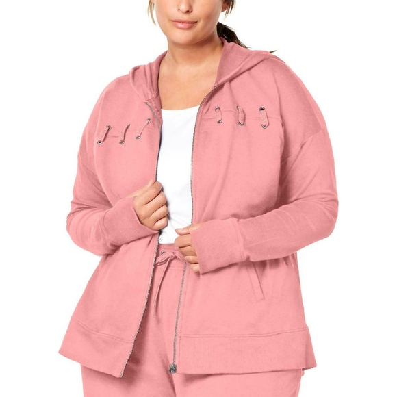 Ideology Jackets & Blazers - Ideology Women's Full Zip Hoodie Lace-Up Peach Kis